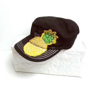 Leader L.O.G.A Black Army Hat Cap Bling Rhinestone Pineapple Trucker Women's